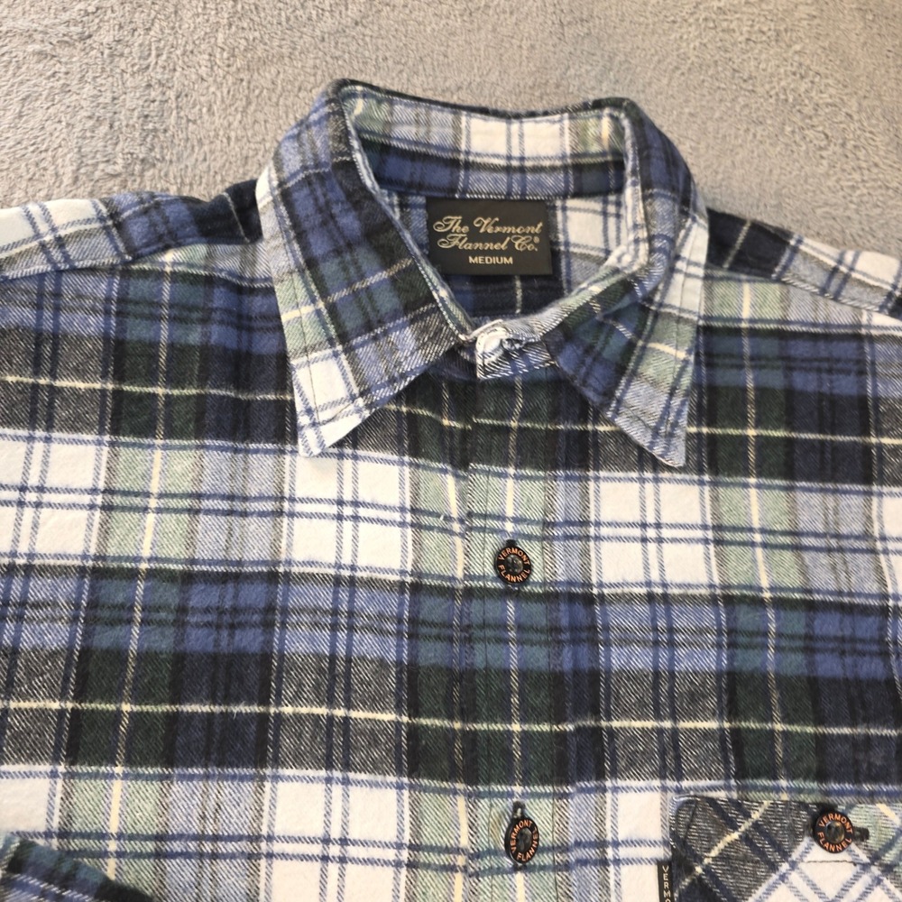 The Vermont Flannel Co Plaid Button Up Shirt Blue Green White Medium 3852-A12